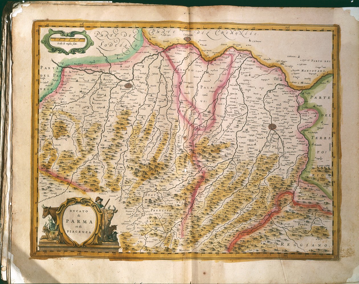 خريطة دوقية بارما ، نقش من Regionum Italiae بواسطة Willem Blaeu ، طُبع في إيطاليا بواسطة ويليم بلاو