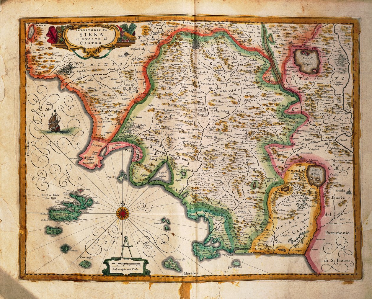 خريطة لحدود سيينا من Regionum Italiae بواسطة ويليم بلاو ، نقش بواسطة ويليم بلاو