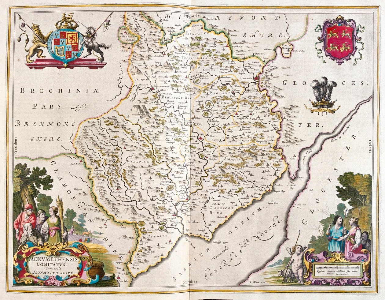 مقاطعة مونماوث (إنجلترا وويلز)، في "Theatrum Orbis Terrarum, sive Atlas Novus" لويليم بلاو، أمستردام بواسطة ويليم بلاو