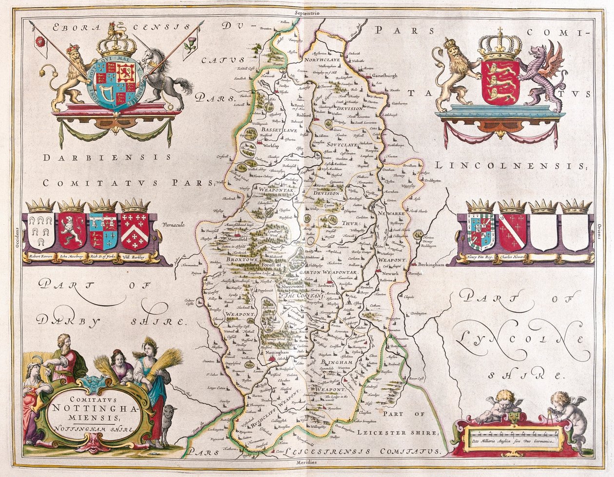 نوتنغهام شاير، في "Theatrum Orbis Terrarum, sive Atlas Novus" لويليم بلاو، أمستردام بواسطة ويليم بلاو
