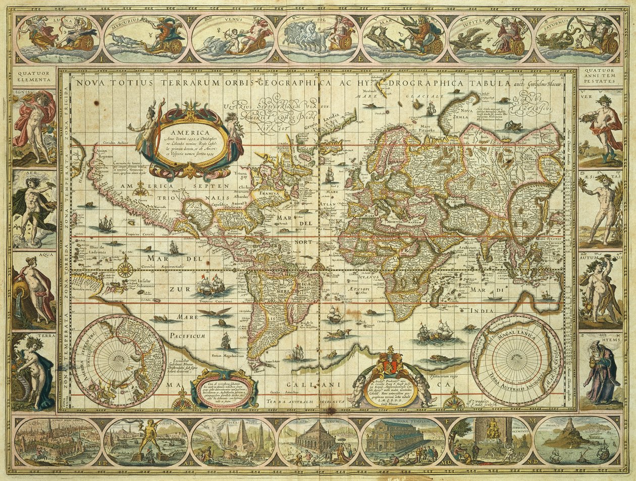 خريطة العالم الجديدة والخريطة الهيدروغرافية ، ويليم جانزون بلاو (1571-1638) ، أمستردام بواسطة ويليم بلاو