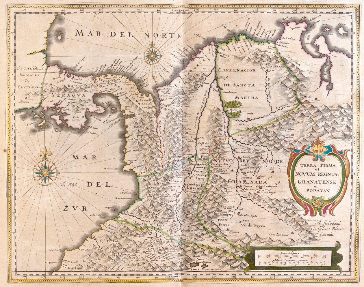 بنما وكولومبيا وجزء من الإكوادور وفنزويلا، في "Theatrum Orbis Terrarum, sive Atlas Novus" لويليم بلاو، أمستردام بواسطة ويليم بلاو