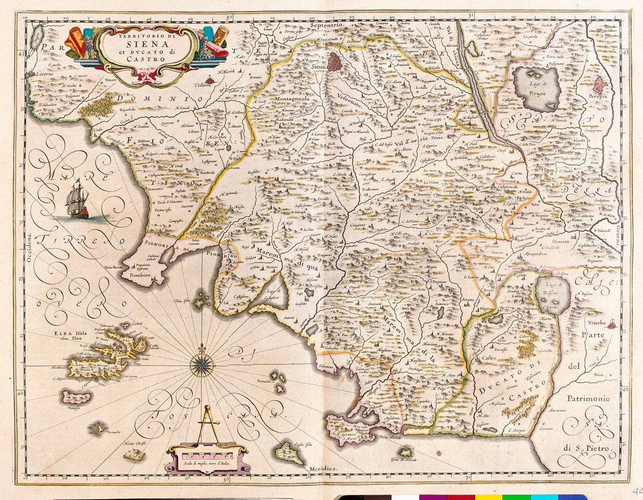 سيينا، لاتسيو، إيطاليا، في "Theatrum Orbis Terrarum, sive Atlas Novus" لويليم بلاو، أمستردام بواسطة ويليم بلاو