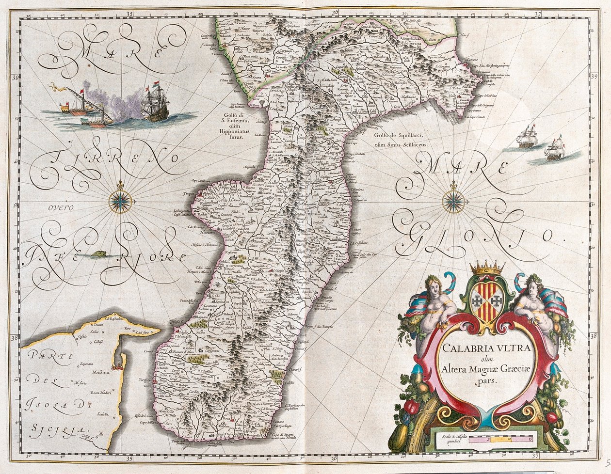 جنوب كالابريا، إيطاليا، في كتاب "Theatrum Orbis Terrarum, sive Atlas Novus" لويليم بلاو، أمستردام بواسطة ويليم بلاو