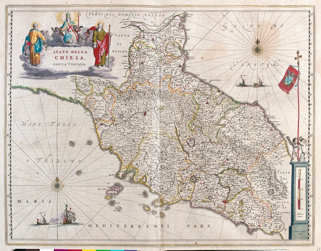 توسكانا والفاتيكان، إيطاليا، في كتاب "Theatrum Orbis Terrarum, sive Atlas Novus" لويليم بلاو، أمستردام بواسطة ويليم بلاو