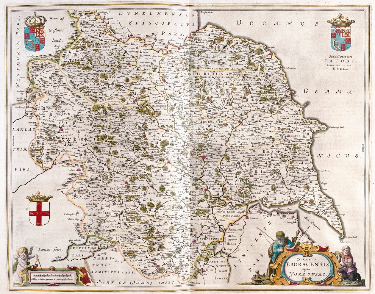 يوركشاير، في كتاب "Theatrum Orbis Terrarum, sive Atlas Novus" لويليم بلاو، أمستردام بواسطة ويليم بلاو