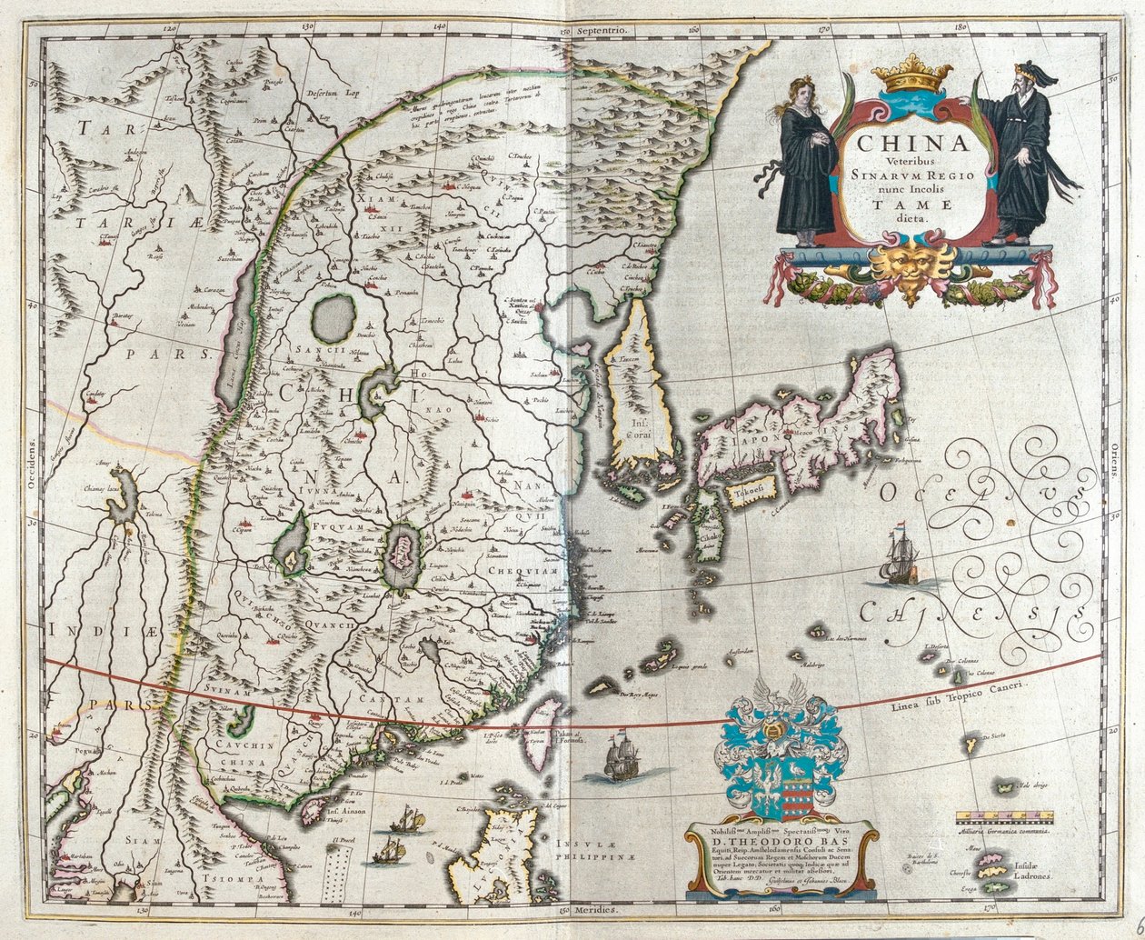 أولى خرائط بلاو للصين، في "Theatrum Orbis Terrarum, sive Atlas Novus" لويليم بلاو، أمستردام بواسطة ويليم بلاو