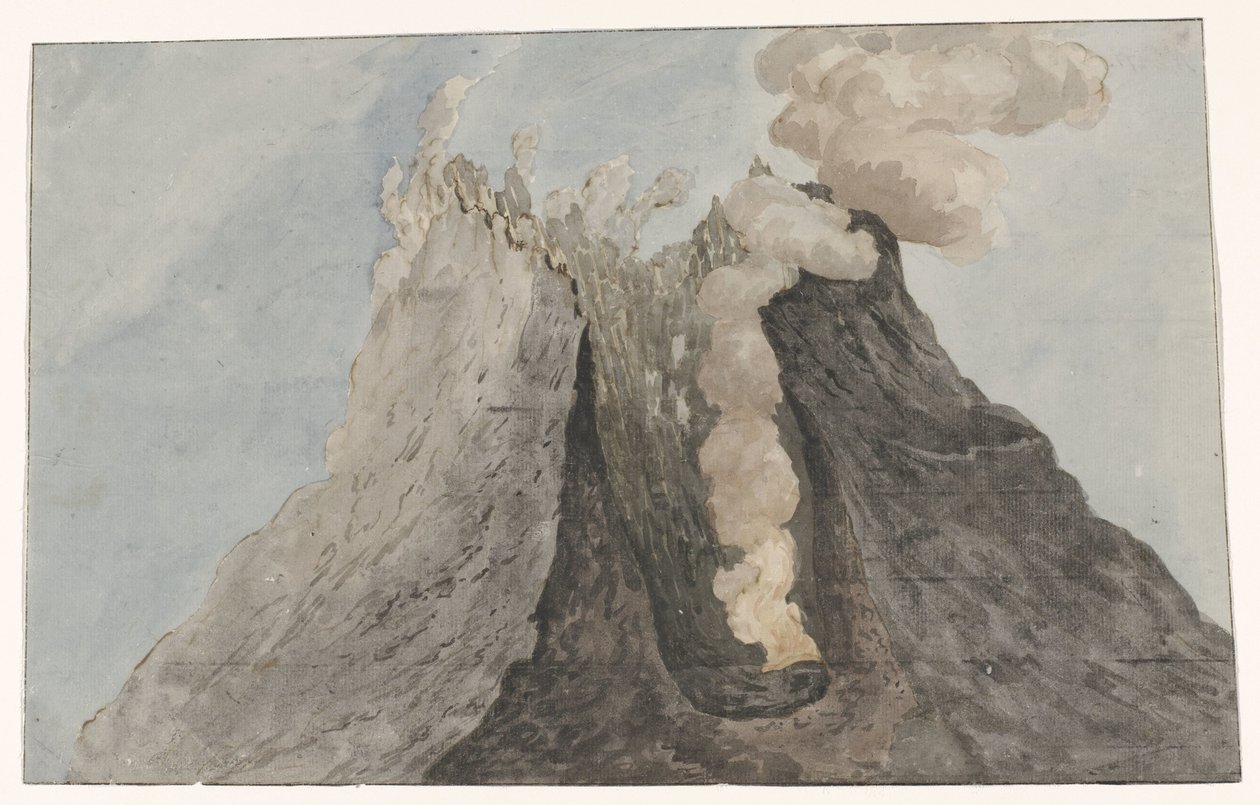 Binnenzijde van krater Etna منظر داخلي لحفرة إتنا (العنوان على الجسم) رحلات في إيطاليا وصقلية ومالطا - 1778 (عنوان السلسلة) بواسطة فيليم كاريل ديركينز