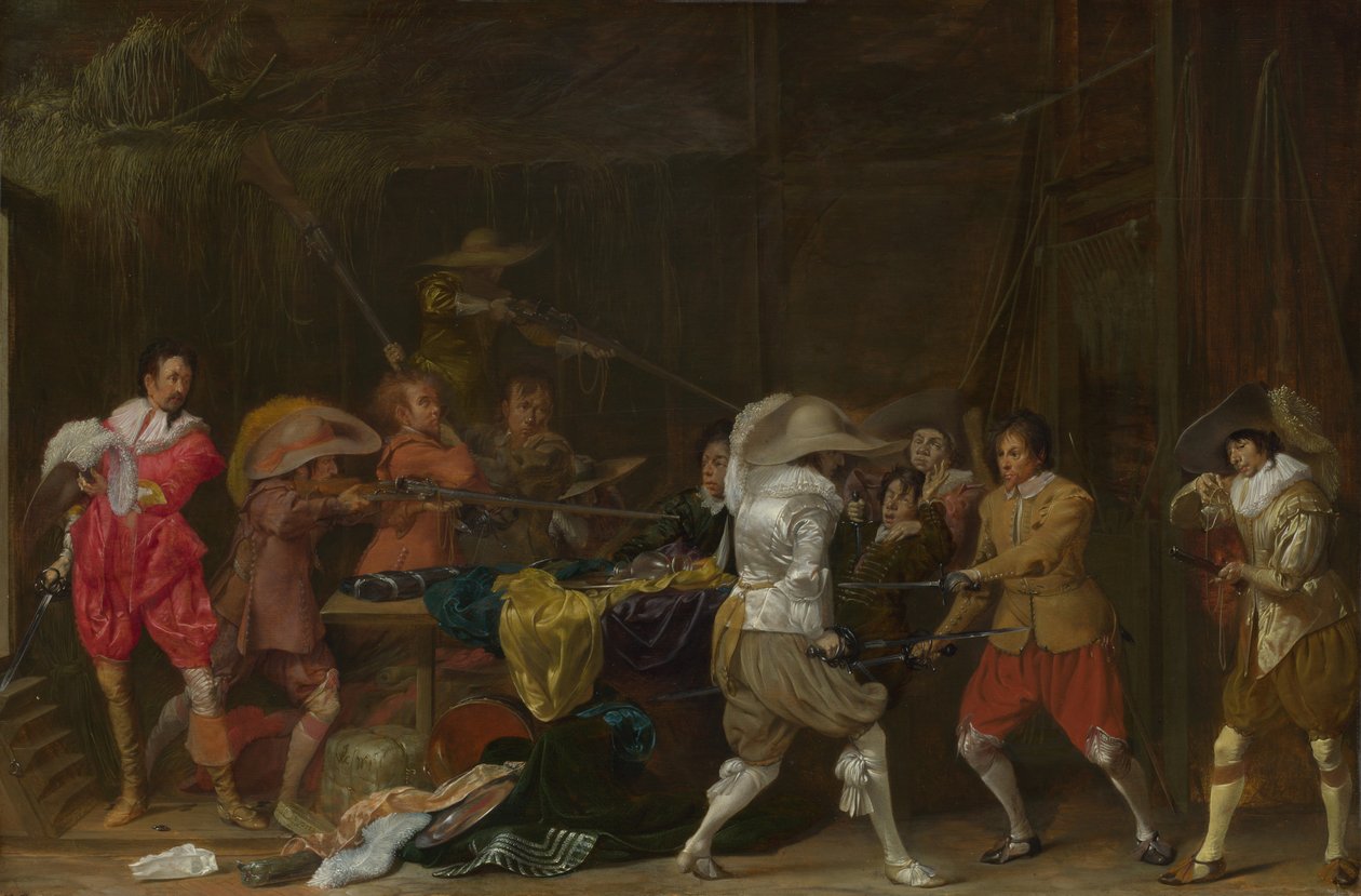 جنود يقاتلون على الغنائم في حظيرة ، c.1623 بواسطة ويليم كورنيليز دويستر
