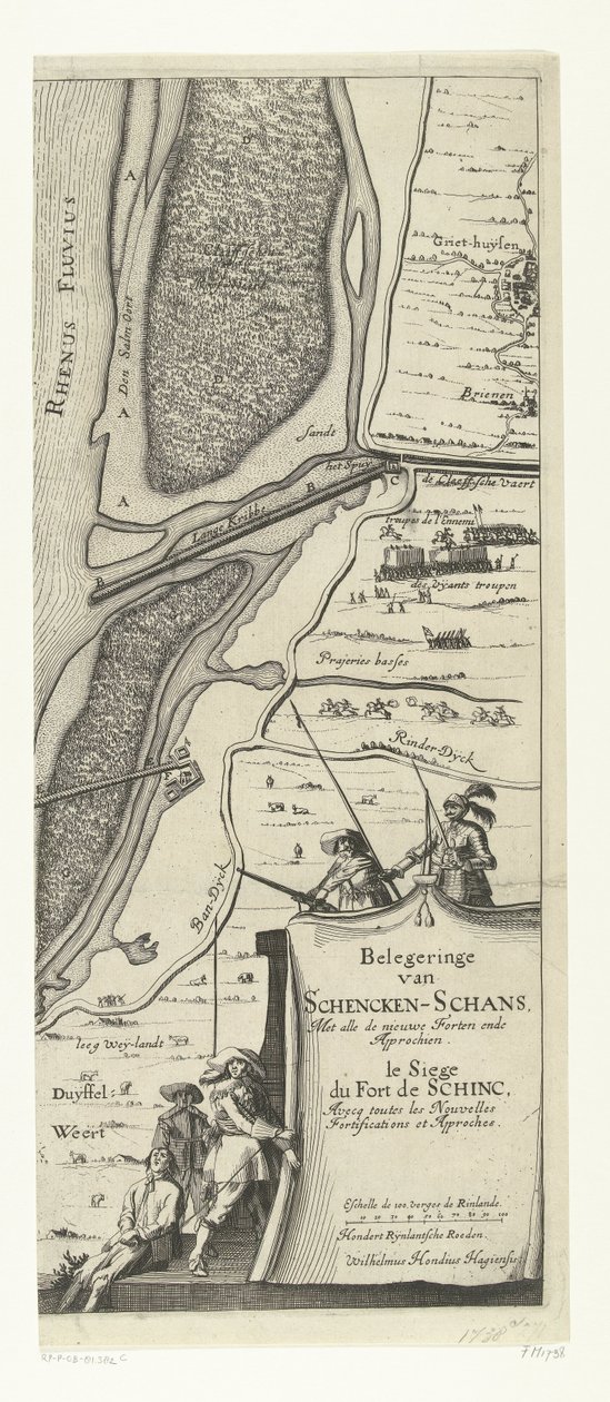 Beleg van Schenckenschans (الصفحة اليمنى) ، 1635 حصار Schencken-Schans بكل الحصون والمقاربات الجديدة بواسطة ويليم هونديوس