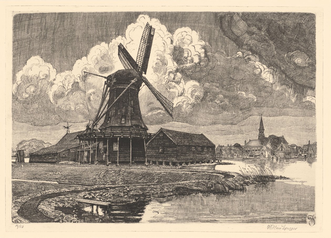 Windmill de Bonte Hen بواسطة فيليم يانسن (نقاش) (توقيع الفنان)