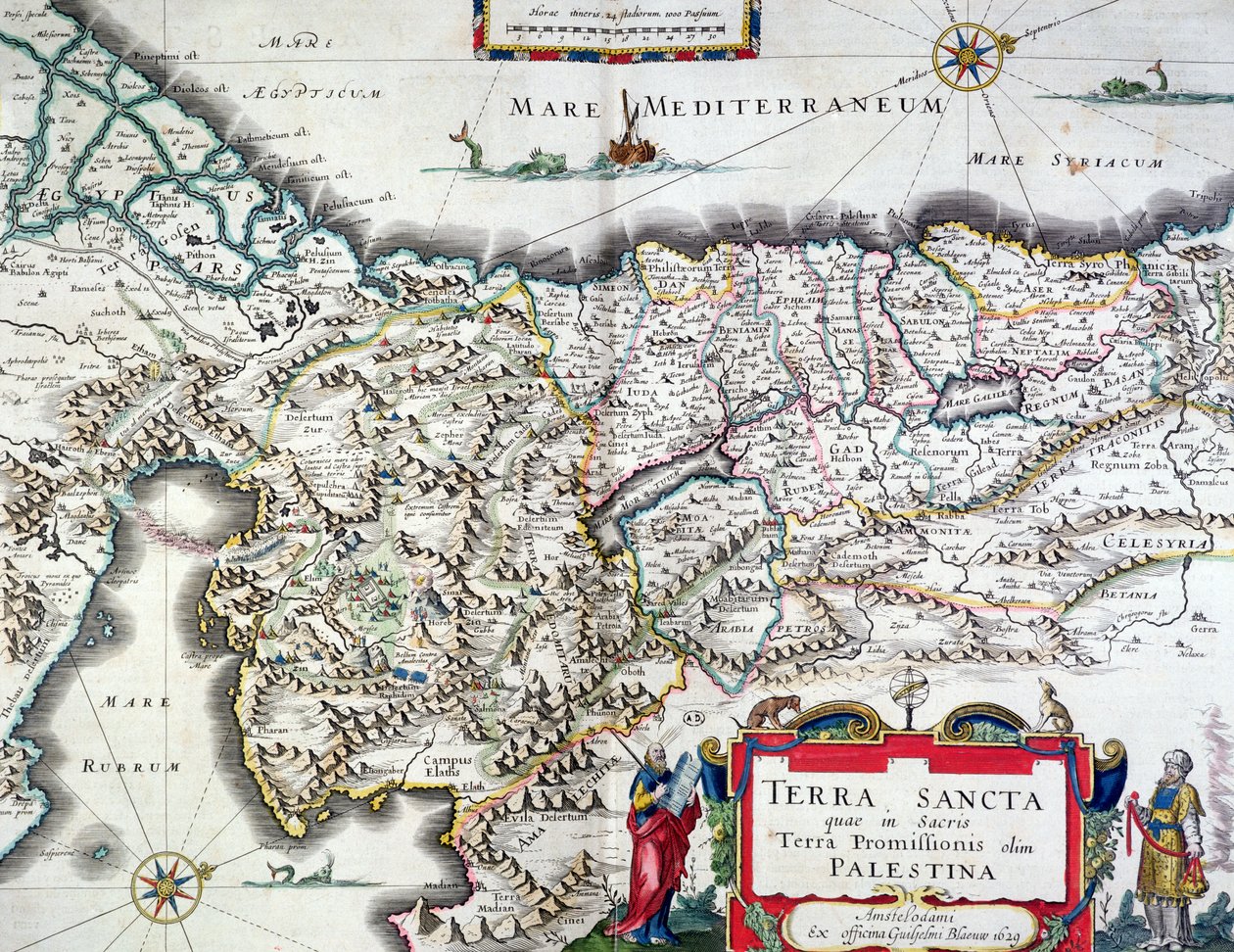 خريطة للأراضي المقدسة ، نشرت في أمستردام ، 1629 (نقش الألوان) بواسطة فيليم جانزون بلاو