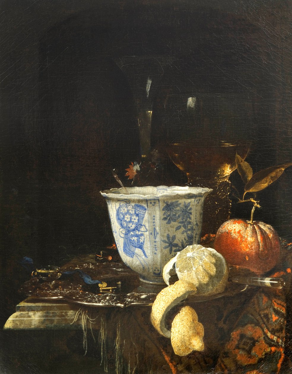 "" حياة ساكنة مع وعاء خزف صيني "لوحة رسمها ويليم كالف (1619-1693) زيت على قماش ، 52.5x41.8 - مؤسسة Fondation Custodia بواسطة فيليم كالف