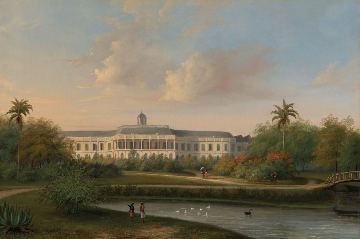 منظر خلفي لقصر بويتنزورج قبل زلزال 10 أكتوبر 1834 بواسطة فيليم تروست (الثاني)