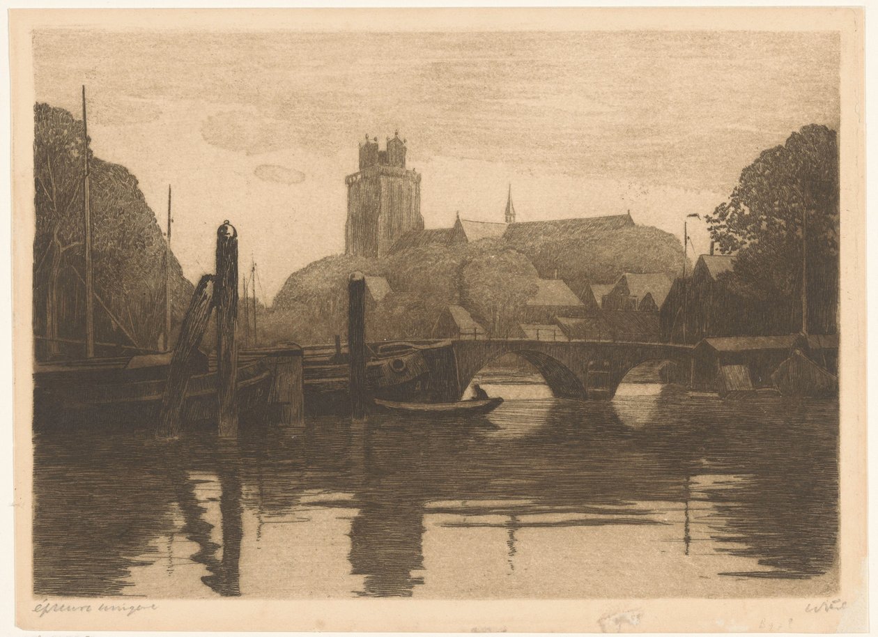 منظر لـ Nieuwe Haven و Grote Kerk في Dordrecht بواسطة فيليم ويتسن (توقيع الفنان)