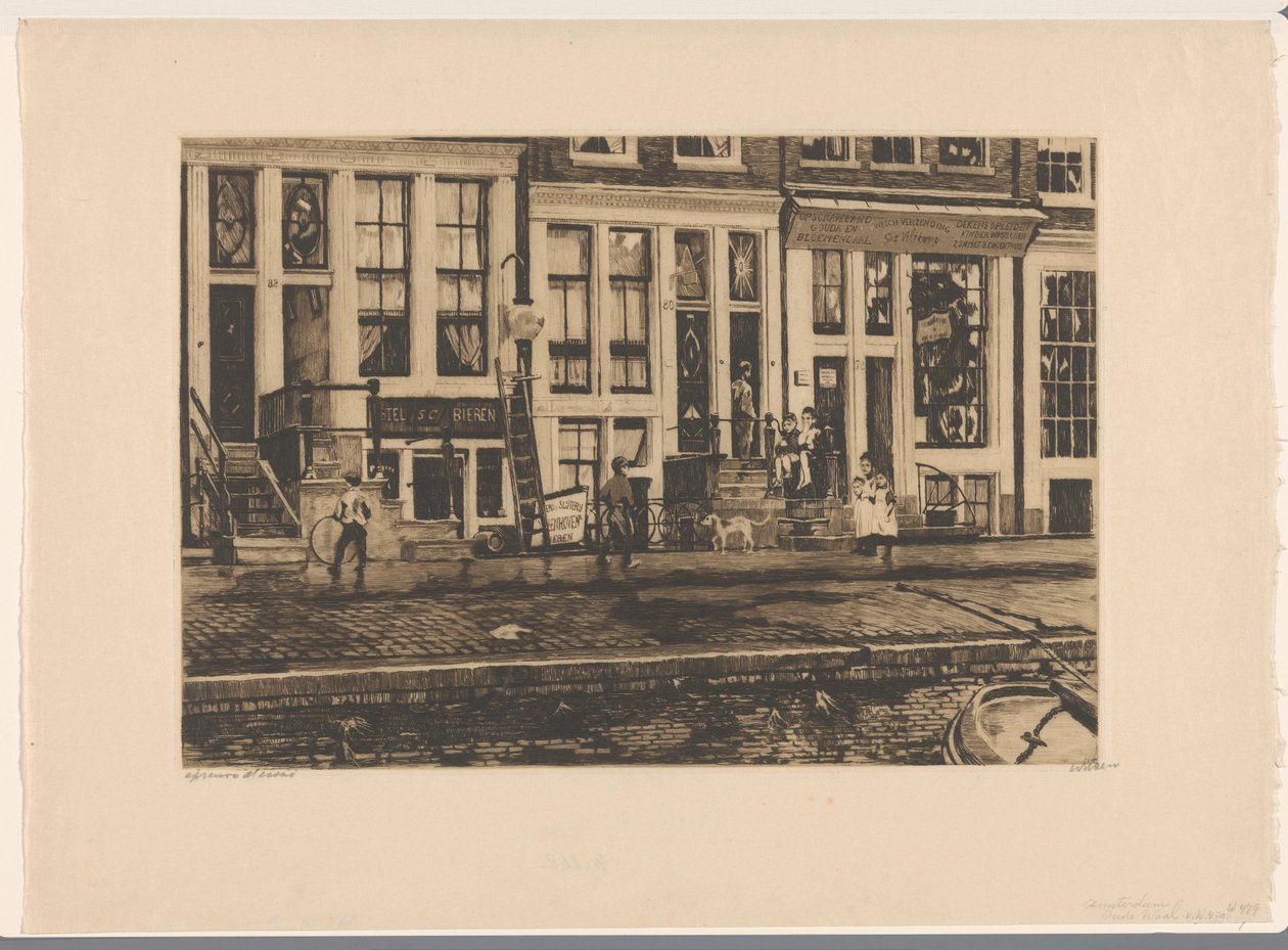 منظر لمنازل على Oude Waal في أمستردام أمستردام أود وال (العنوان على الكائن) بواسطة فيليم ويتسن (توقيع الفنان)
