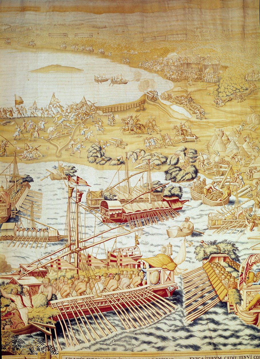 Conqueence of Tunis بواسطة الإمبراطور شارل الخامس: مقر جوليت في عام 1535. تفاصيل نسيج بقلم ويليم دي بانميكر (نشط حوالي 1535-1554) 1554 ألكازار دي إشبيلية بواسطة ويليم دي بانميكر
