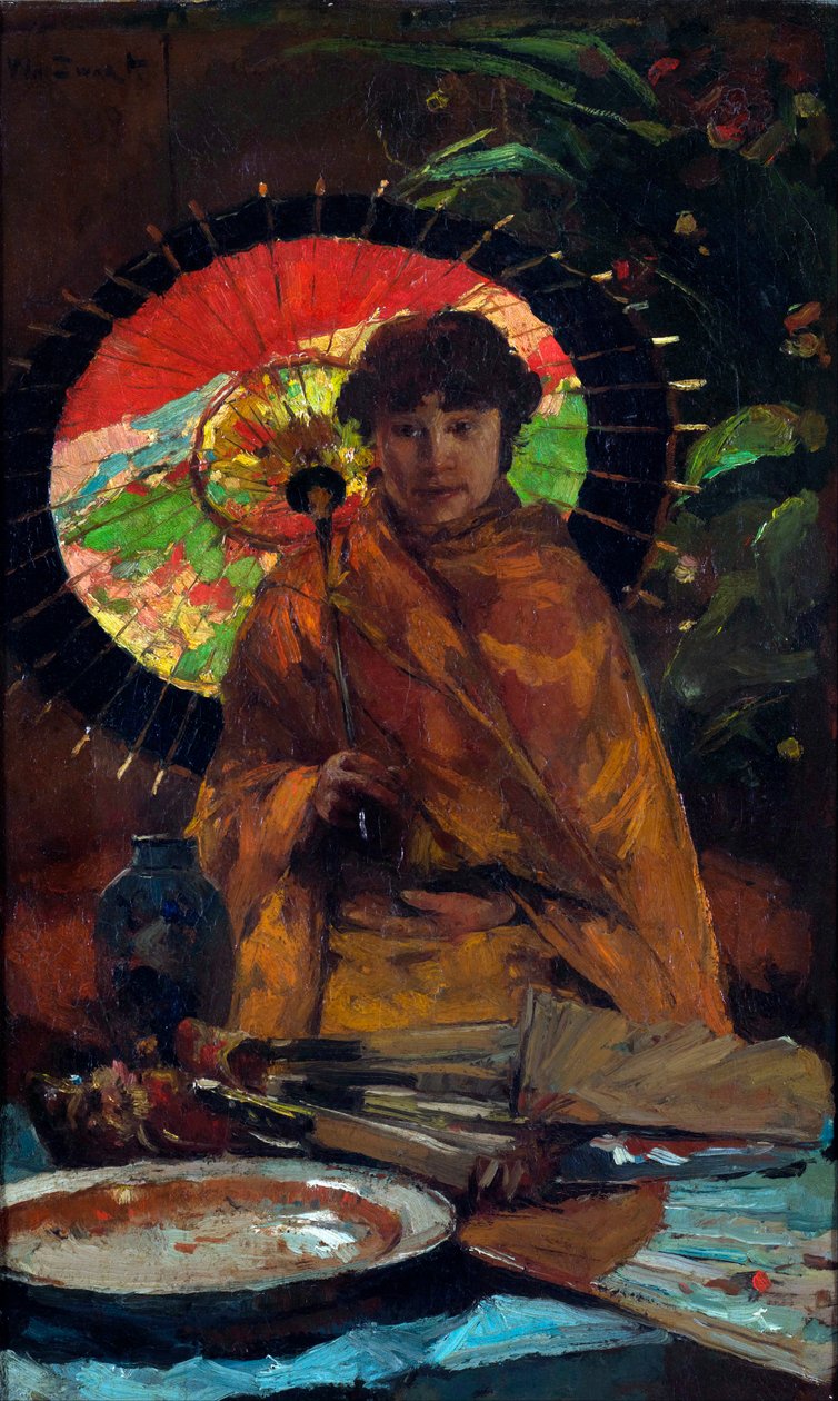 لوحة "فتاة مع مظلة يابانية" رسمها ويليم دي زوارت (862-1931) - حوالي 1899 - ألوان زيتية على قماش خافت 82.5x51 سم Gemeentemuseum Den Haag بواسطة ويليم دي زوارت