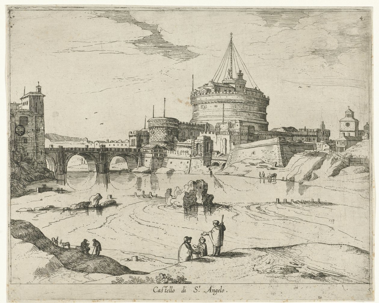 قلعة سانت أنجيلو Castello di St. Angelo (العنوان على الكائن) مناظر من روما (عنوان المسلسل) بواسطة ويليم فان نيولانت (الثاني)
