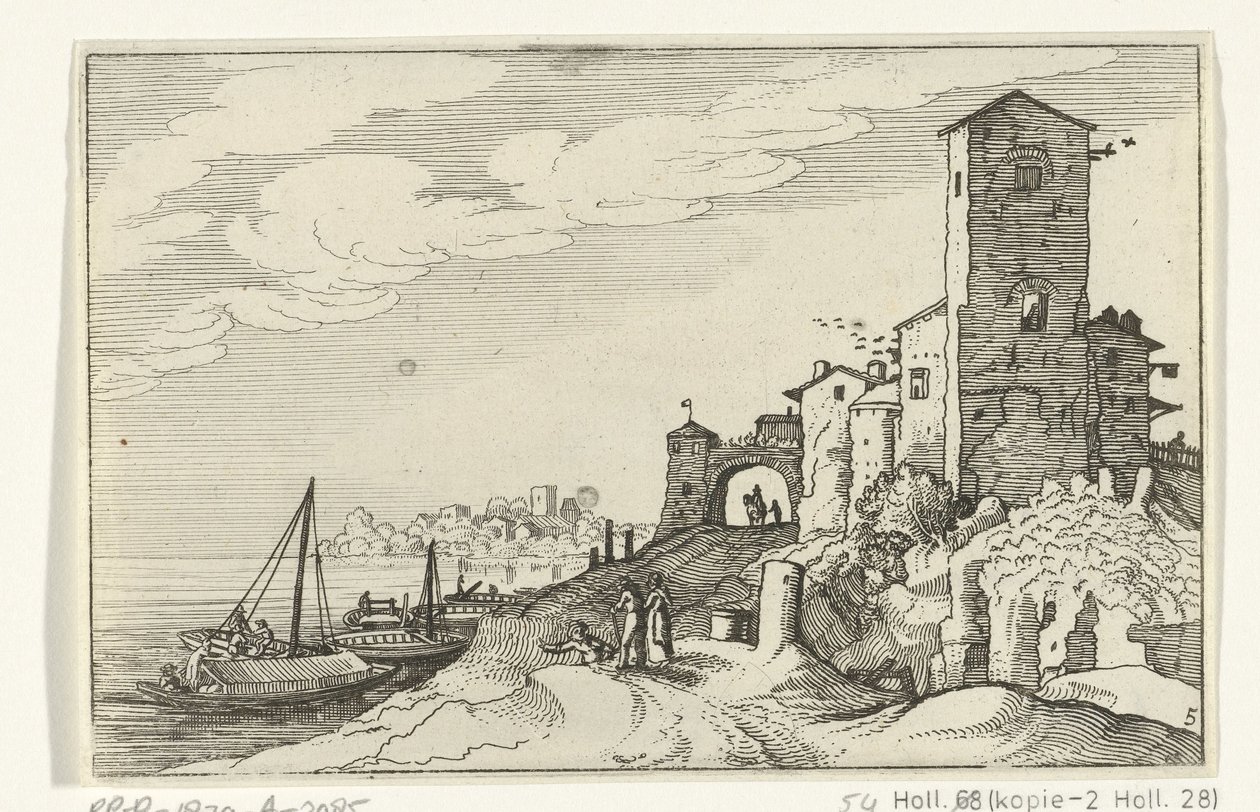 برج وبوابة على الساحل الآثار الرومانية والمناظر الطبيعية الساحلية (السلسلة 1) (عنوان السلسلة) بواسطة ويليم فان نيولانت (الثاني)