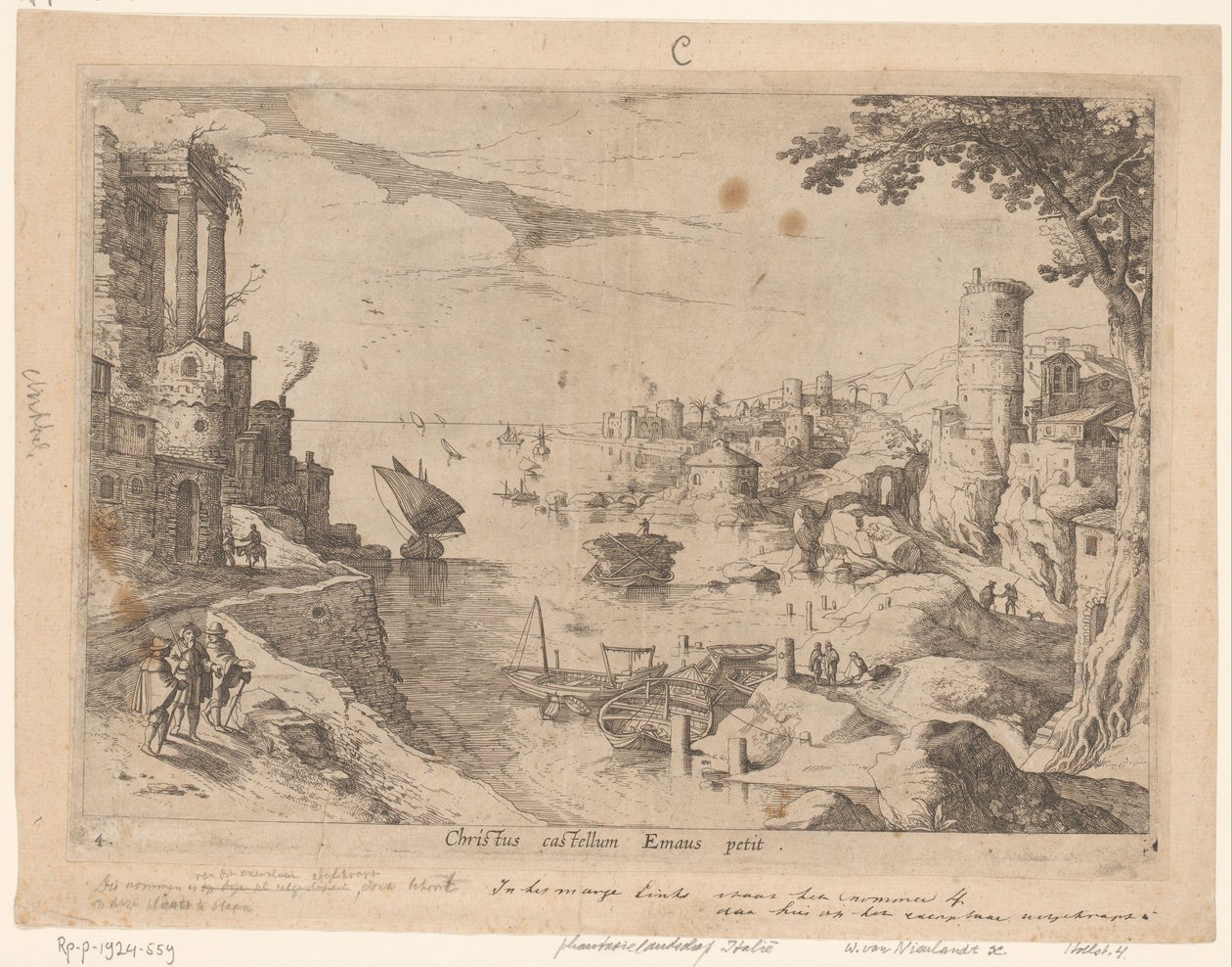 منظر طبيعي مع العشاء في عمواس Christ castellum Emaus petit (العنوان على الكائن) المناظر الطبيعية الإيطالية مع مشاهد من الكتاب المقدس (عنوان السلسلة) بواسطة Willem van Nieulandt
