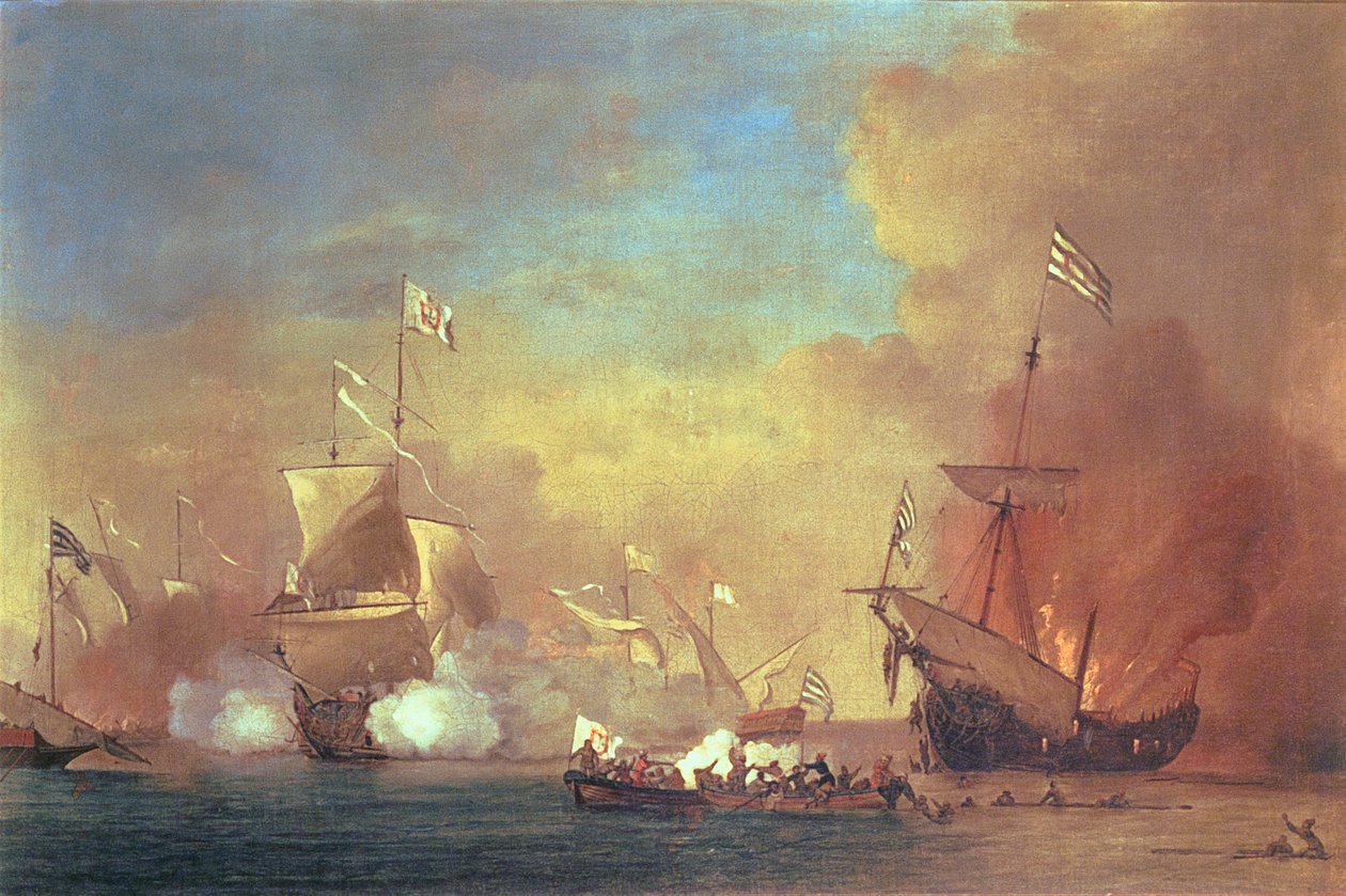 قراصنة البربر يهاجمون سفينة إسبانية بواسطة Willem van de IIVelde