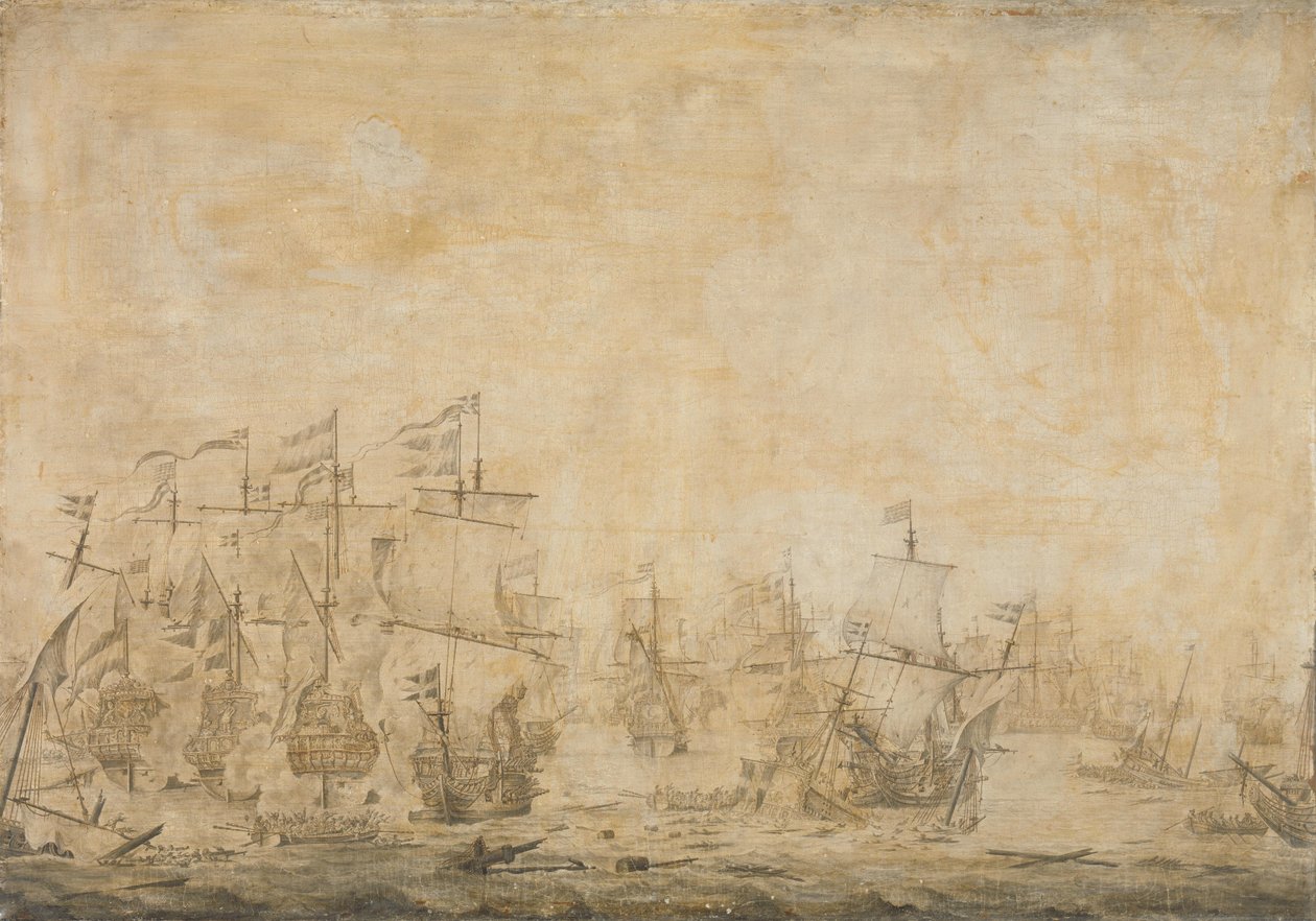 معركة بين الأسطول الهولندي والسويد ، في الصوت ، 8 نوفمبر 1658 بواسطة فيليم فان دي فيلدي (الأول) (منسوب إلى)