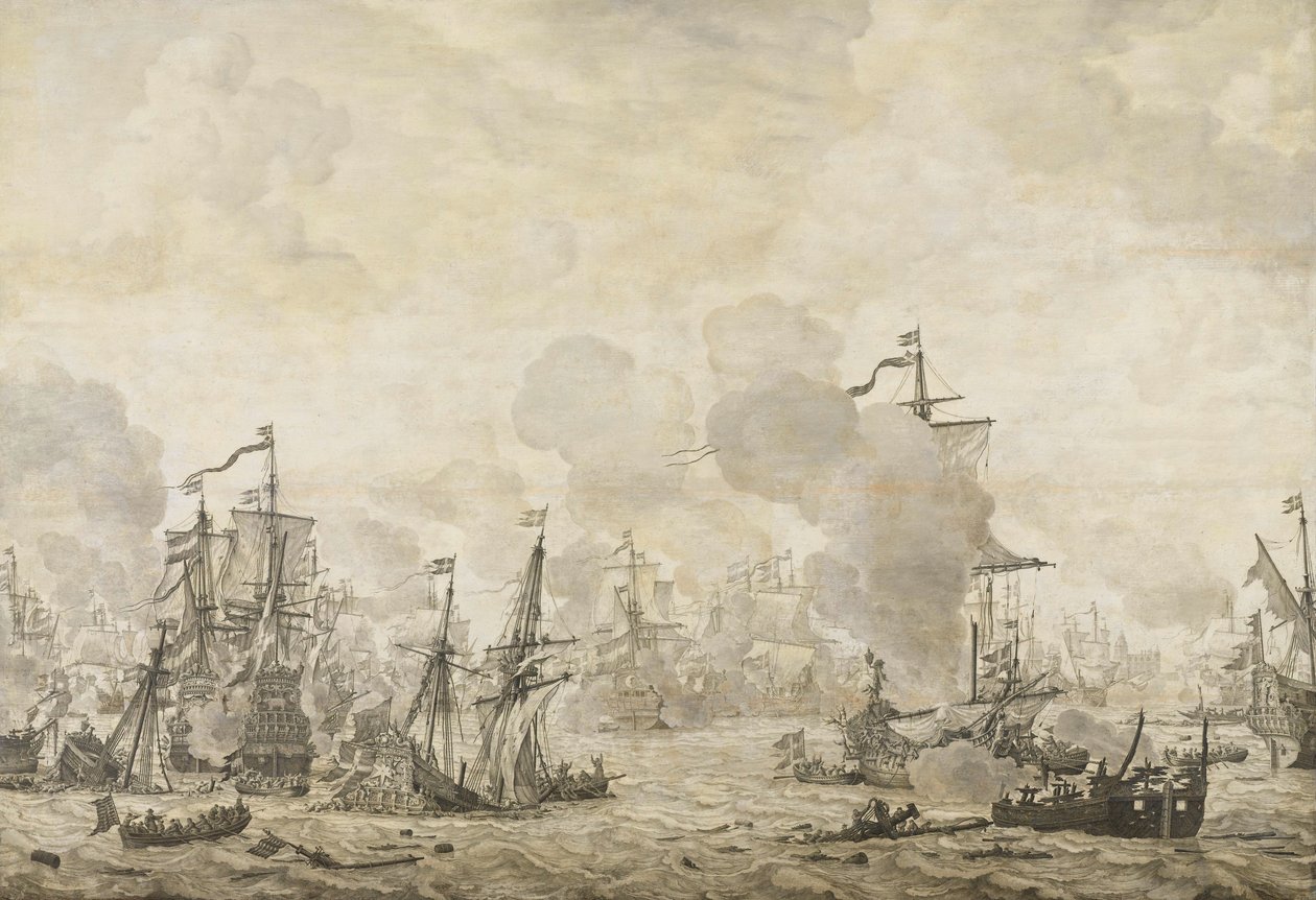 حلقة من المعركة بين الأسطول الهولندي والسويد في الصوت ، 8 نوفمبر 1658 بواسطة ويليم فان دي فيلدي (الأول)