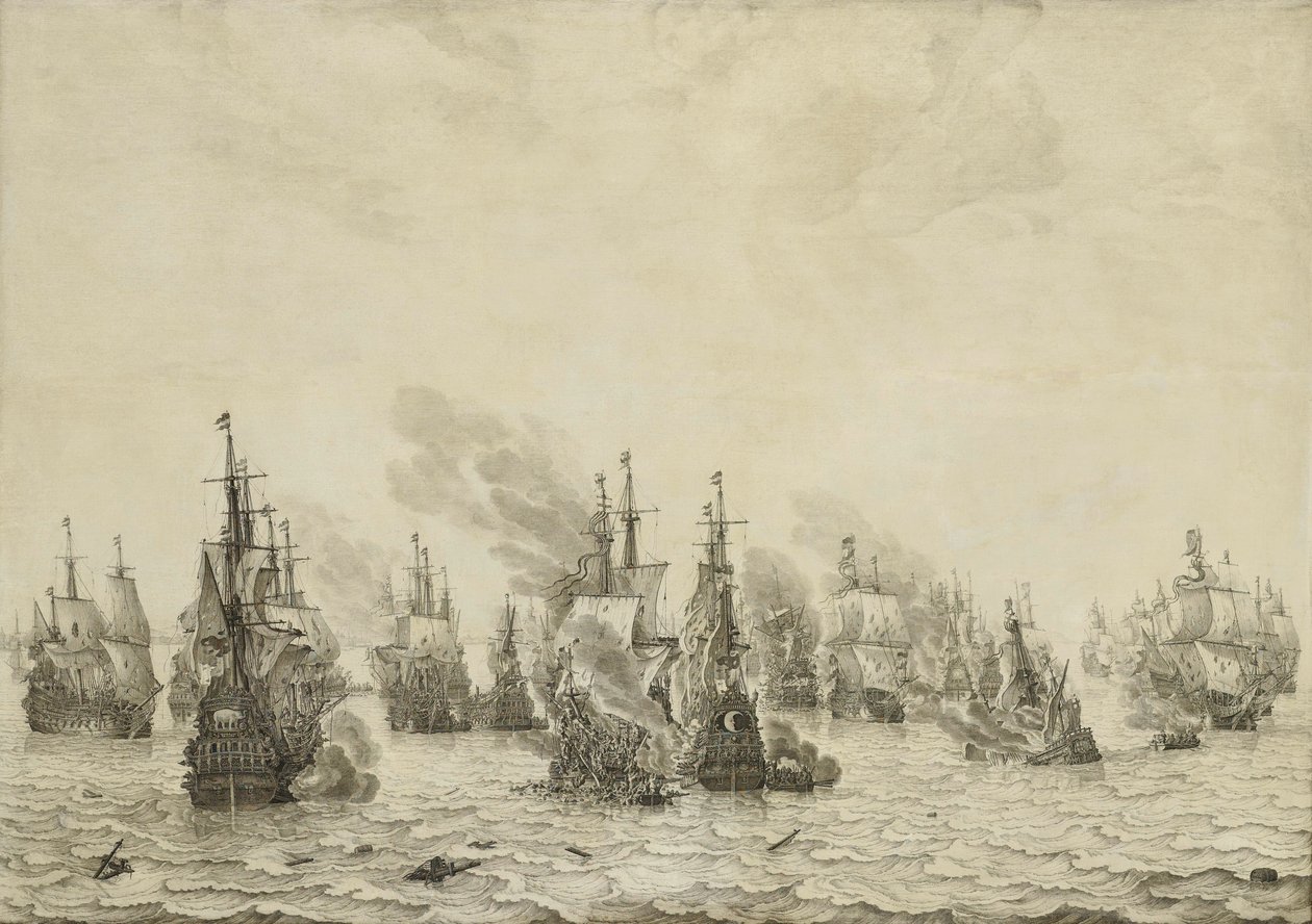 معركة ليفورنو (ليغورن) معركة ليفورنو البحرية ، 14 مارس 1653: حلقة من الحرب البحرية الإنجليزية الأولى (1652-54) بواسطة ويليم فان دي فيلدي (الأول)
