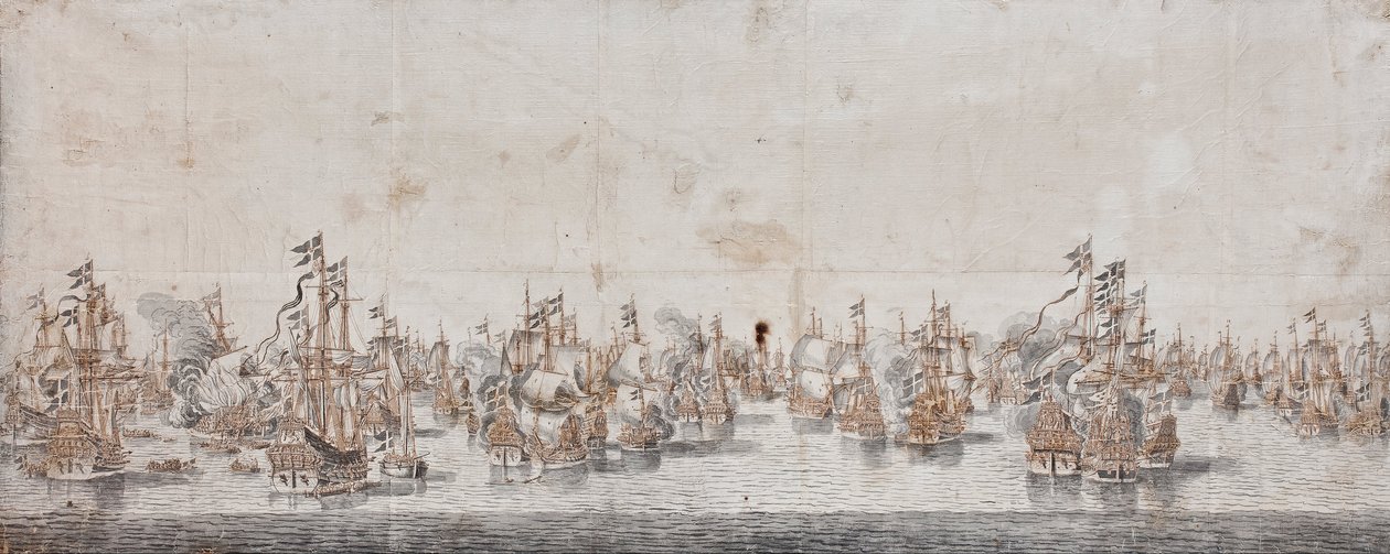 معركة فيهمارن ، c.1650 (حبر وغسل على ورق) بواسطة ويليم فان دي فيلدي