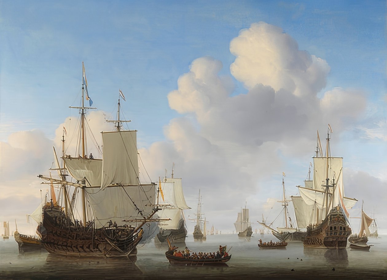 السفن الهولندية في البحار الهادئة. حوالي 1665 بواسطة ويليم فان دي فيلدي الأصغر