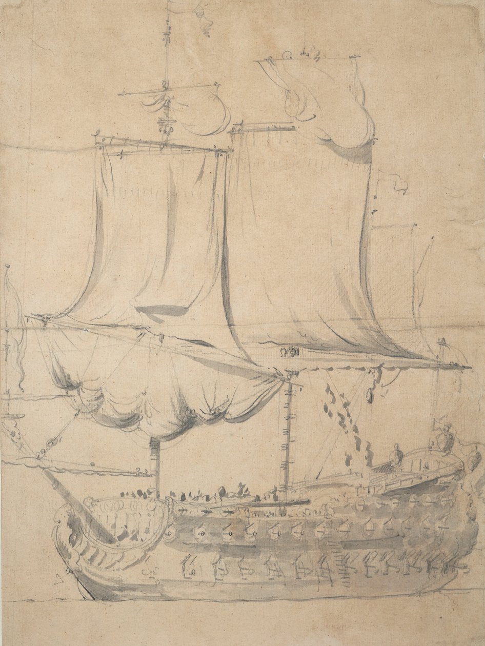 بورتريه لشخص إنجليزي من الدرجة الثالثة، حوالي 1685 (جرافيت، غسيل رمادي) بواسطة فيليم فان دي الأكبر فيلدي