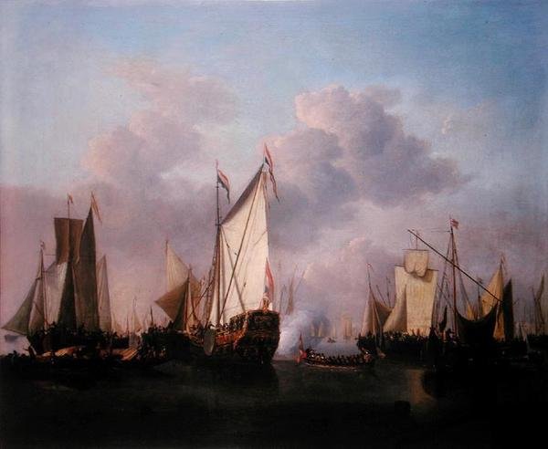 يخت دول وسفن أخرى في هواء خفيف جدًا ، حوالي عام 1655 (زيت على قماش) بواسطة ويليم فان دي الأصغر فيلدي