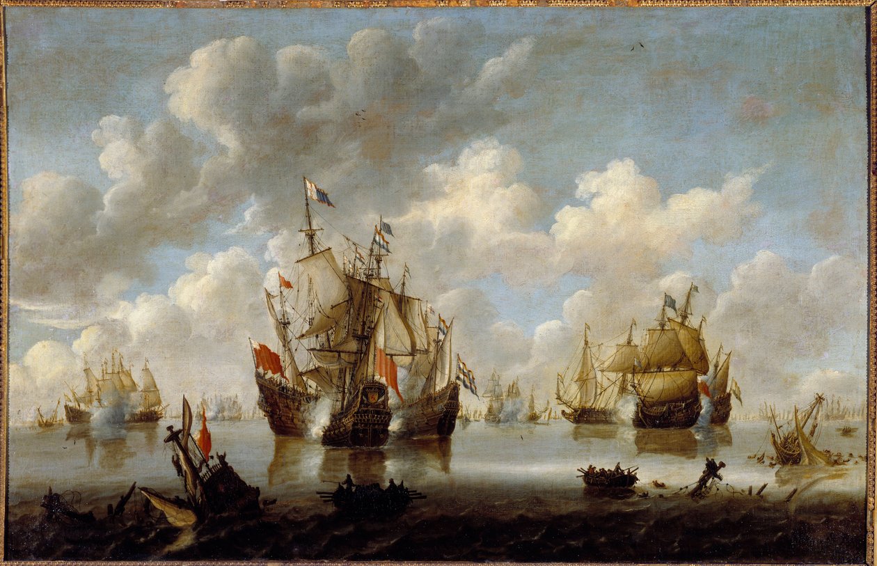 Combat in the North Sea in the 17th century Painting by Willem van de Velde le Jeune (1633-1707) بواسطة ويليم فان دي الأصغر فيلدي