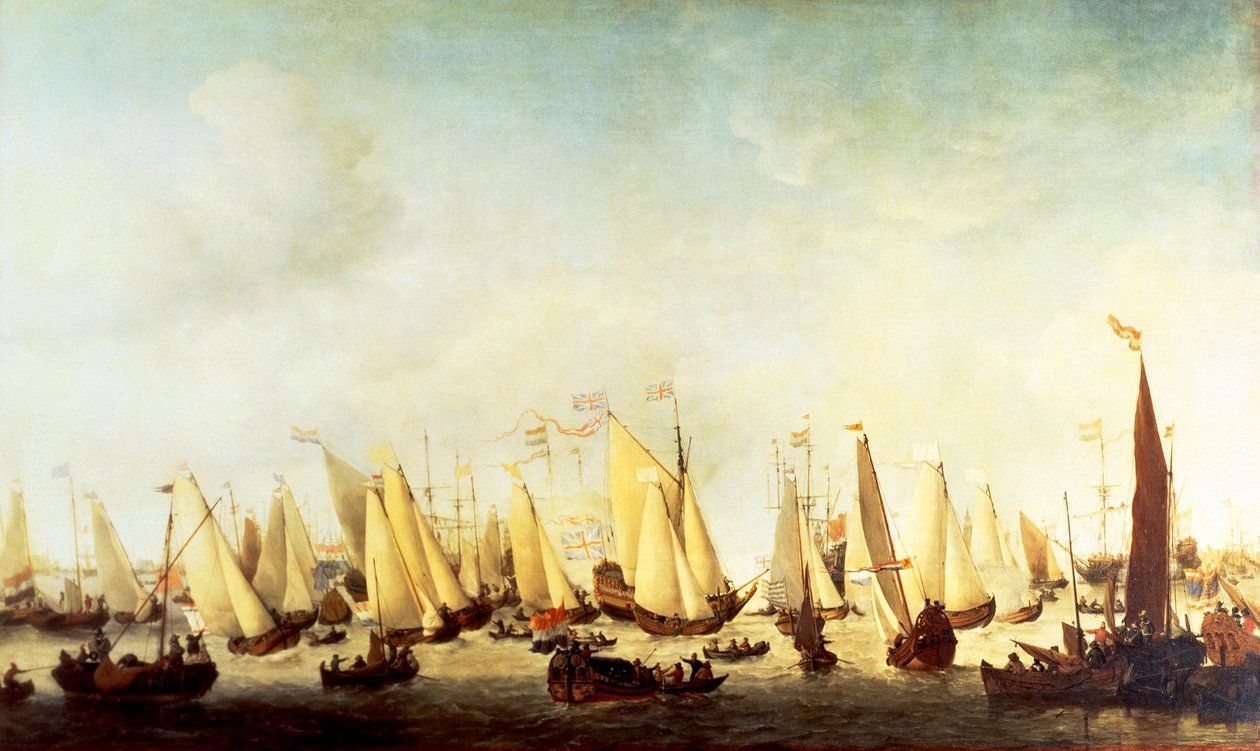 Embarkation of Charles II Stuart at Scheveningen بواسطة ويليم فان دي الأصغر فيلدي