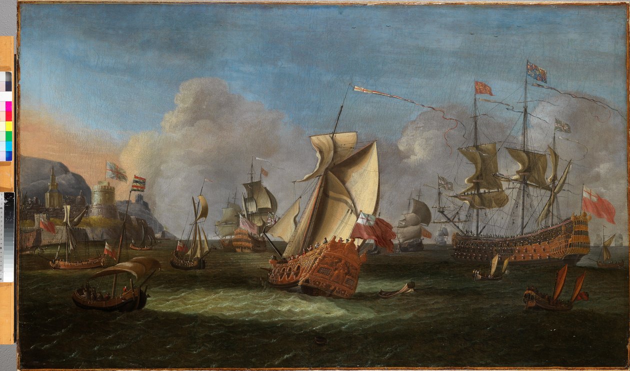 الملك ويليام الثالث قبالة ساحل أيرلندا ، يونيو 1690 زيت على قماش بواسطة Willem van der Hagen