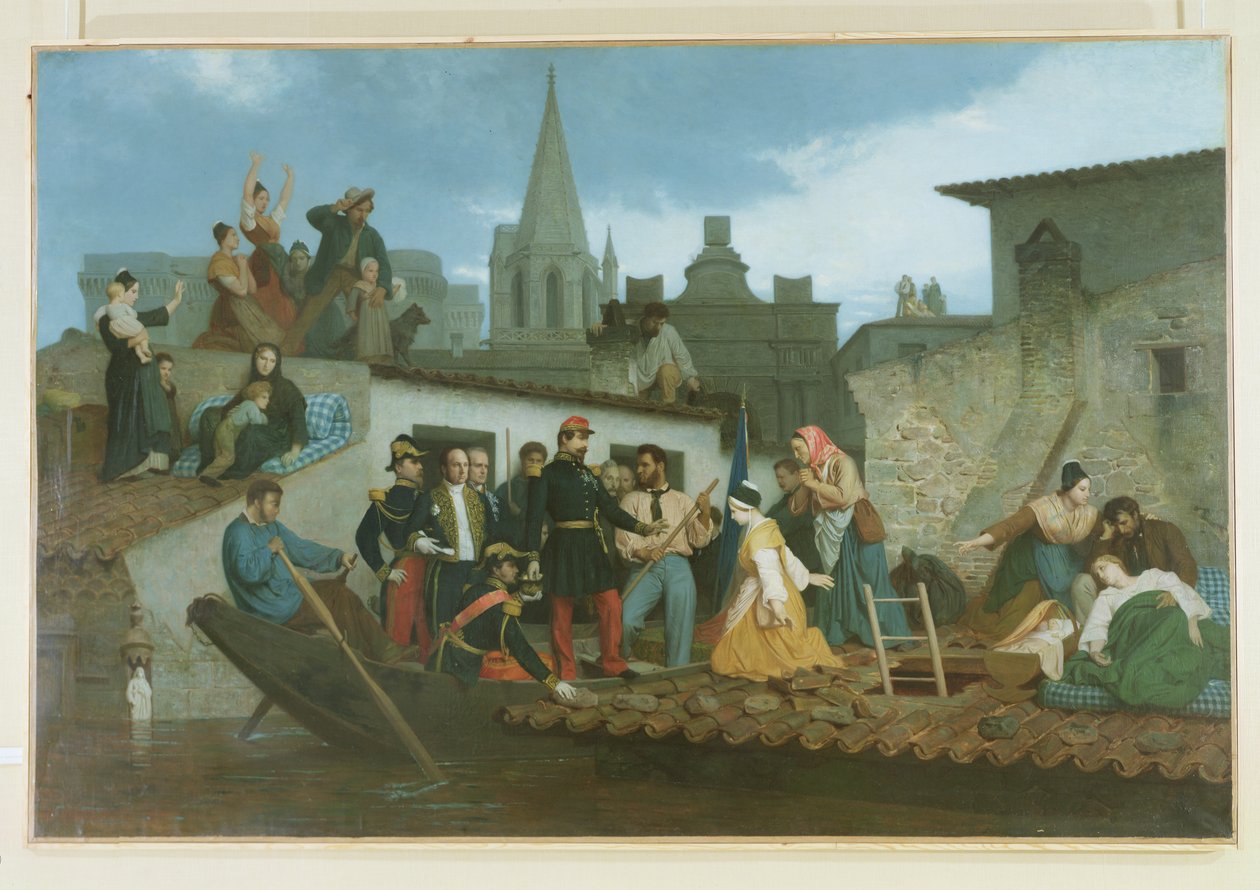 نابليون الثالث (1808-1873) زيارة ضحايا الفيضانات في تاراسكون في يونيو 1856 ، 1856 بواسطة وليام أدولف بوغيرو