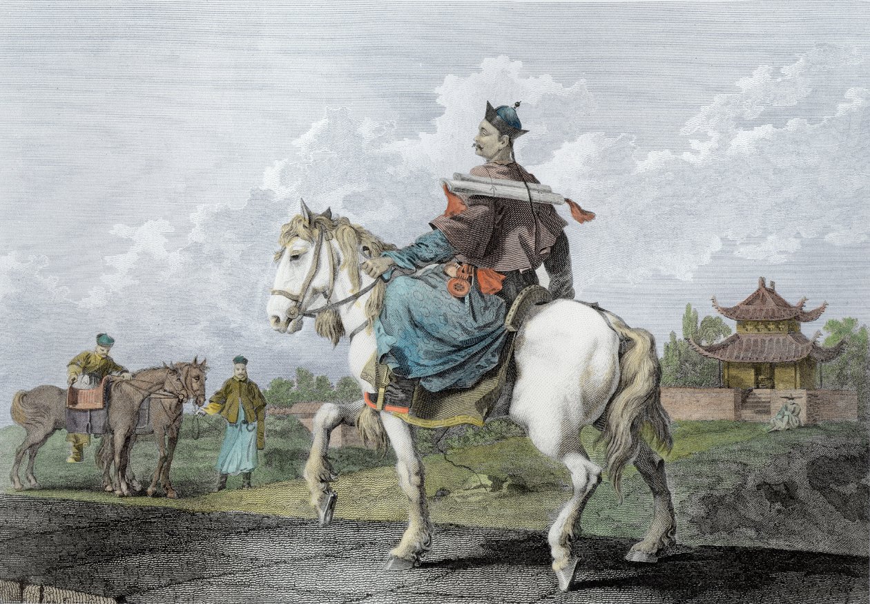 كوان أو ماندرين يحمل رسالة من إمبراطور الصين ، نقشها ويلسون ، حانة. بواسطة G. Nicol ، 1796 (تلوين لاحق) بواسطة وليام الكسندر