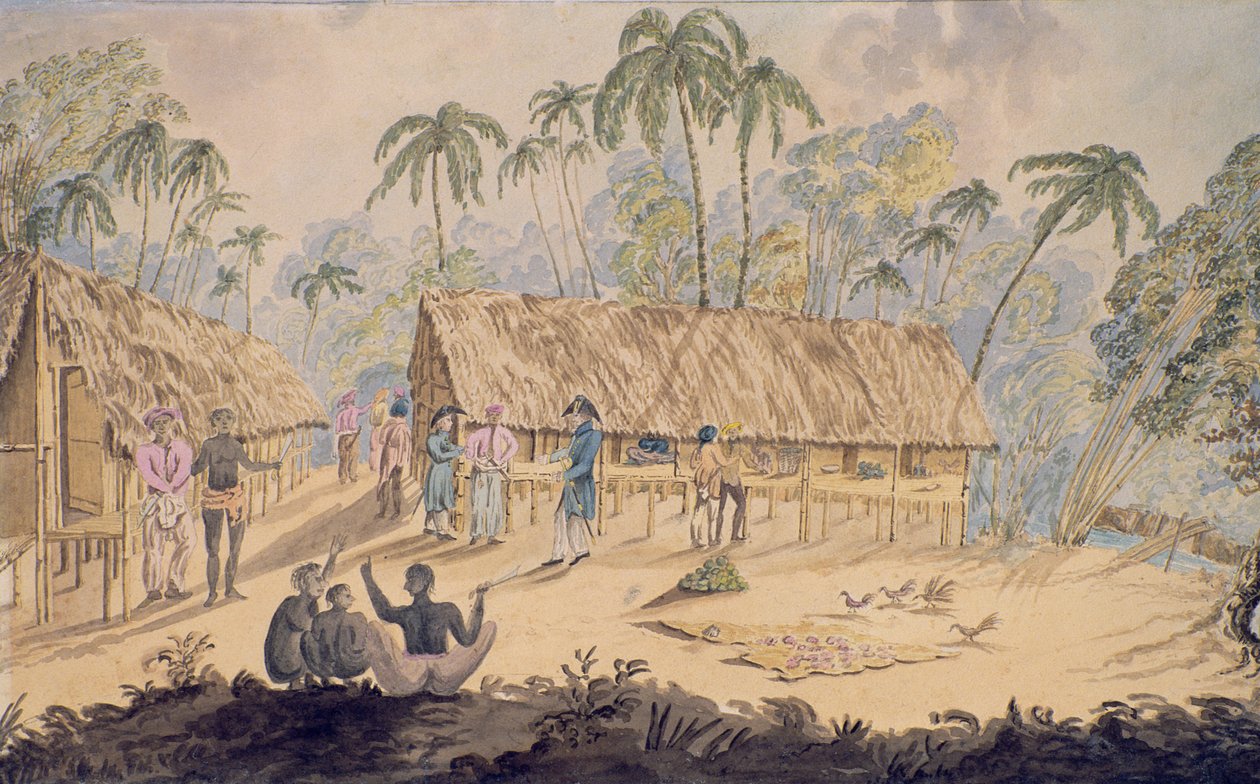 مدينة Acheen ، الساحل الشمالي الغربي لسومطرة ، 1829 (مرحاض على ورق) بواسطة وليام ألكسندر ويليس
