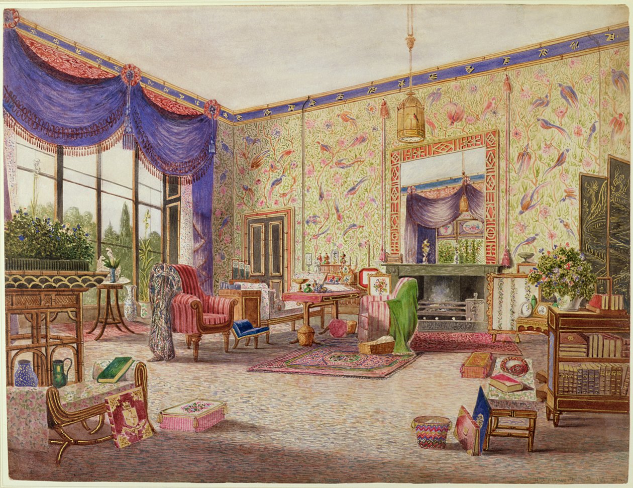 غرفة الرسم الصينية ، ميدلتون بارك ، أوكسفوردشاير ، 1839 (انظر أيضًا 43369) بواسطة وليام الفريد ديلاموت