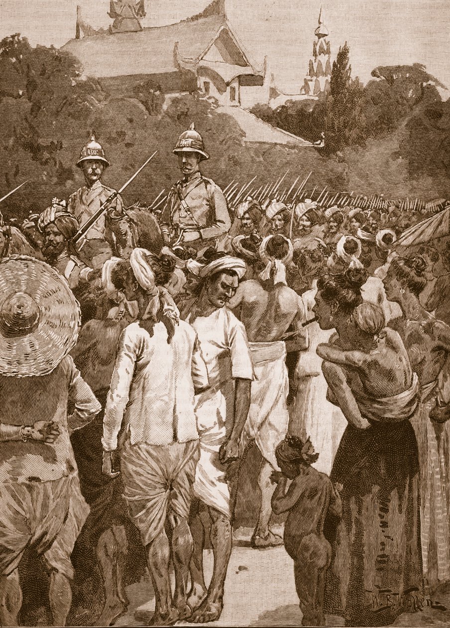 دخول القوات البريطانية ماندالاي ، 1885 ، رسم توضيحي من "تاريخ إنجلترا المصور لكاسل" (صورة بني داكن) بواسطة صوف ويليام بارنز