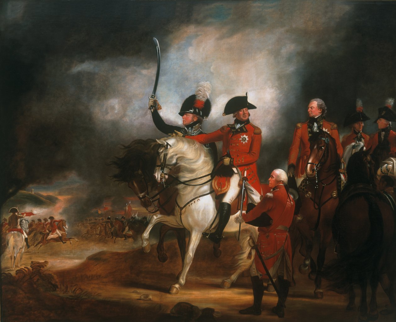 الملك جورج الثالث (1738-1820) وأمير ويلز (1762-1830) يراجعان الفوج الثالث من حراس دراغون وفرقة دراغون لايت العاشرة ، c.1797 بواسطة وليام بيتشي