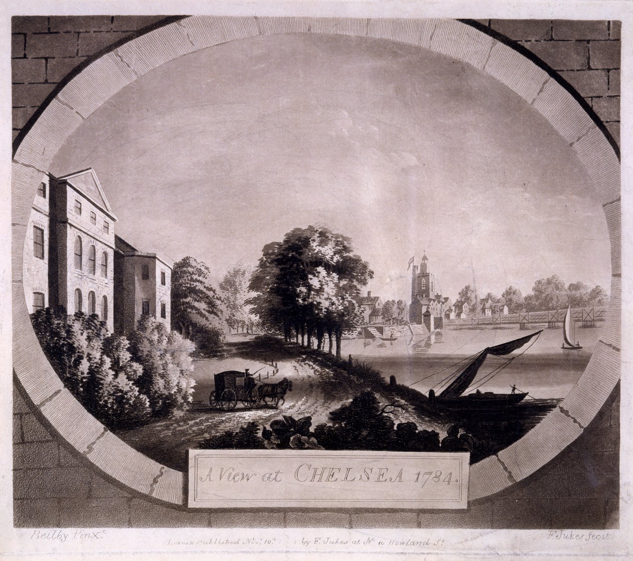 عرض في تشيلسي ، طباعة من تصميم إف جوكس ، 1784 (نقش مائي) بواسطة وليام بيلبي