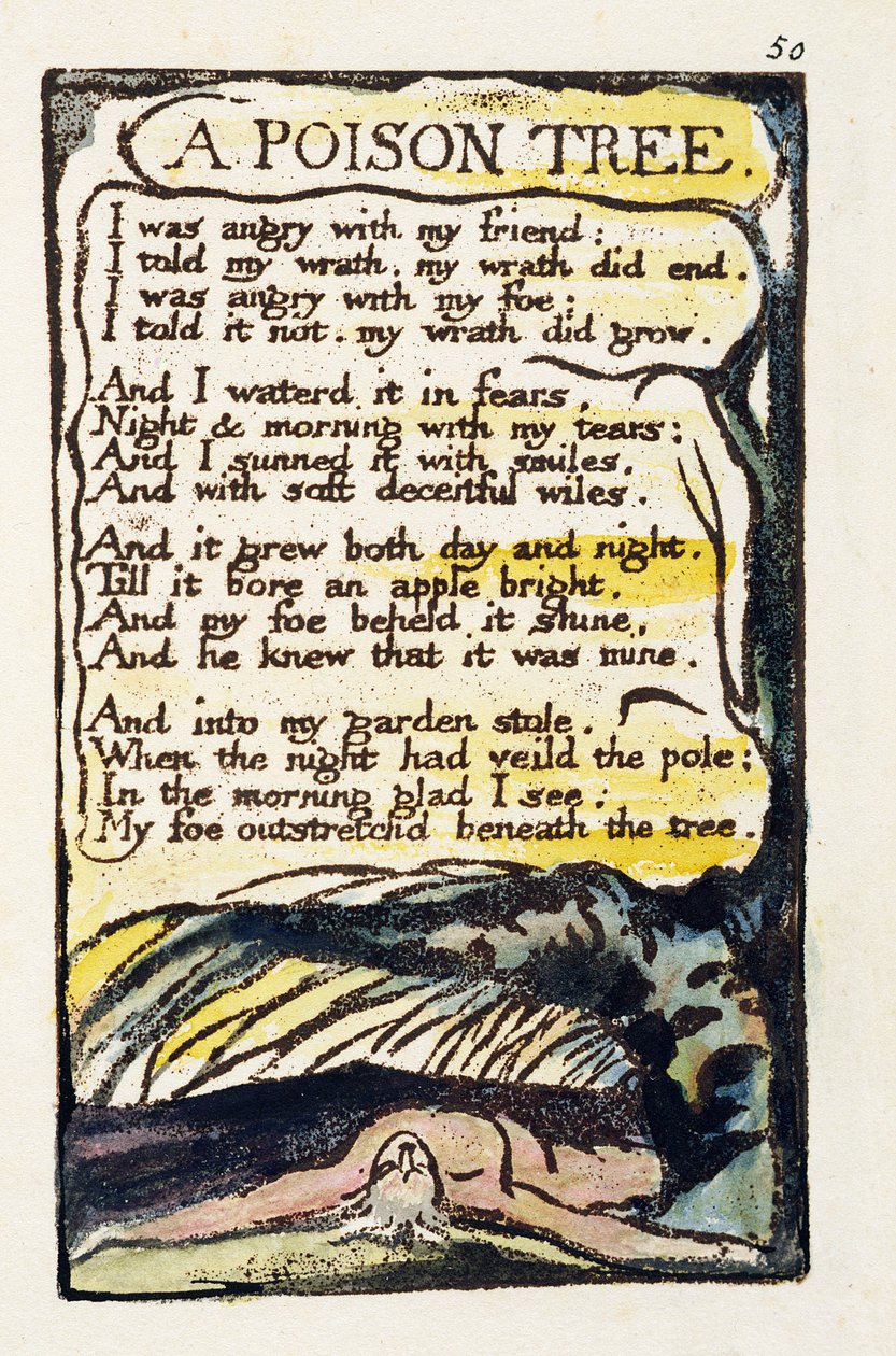 &39;A Poison Tree&39; ، اللوحة 50 (Bentley 49) من "Songs of Innocence and of Experience" (Bentley Copy L) 1789-94 (النقش المرتفع بالقلم ومرحاض) بواسطة وليام بليك