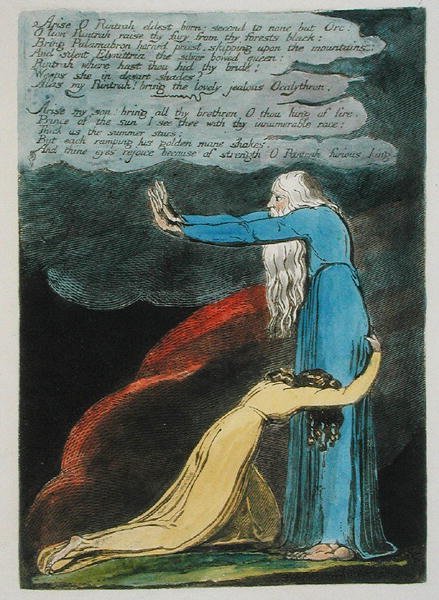Arise O Rintrah ... اللوحة 9 من أوروبا. نبوءة ، 1794 (نقش بارز مطبوع باللون البني الداكن مع مرحاض وزيت على ورق) بواسطة وليام بليك