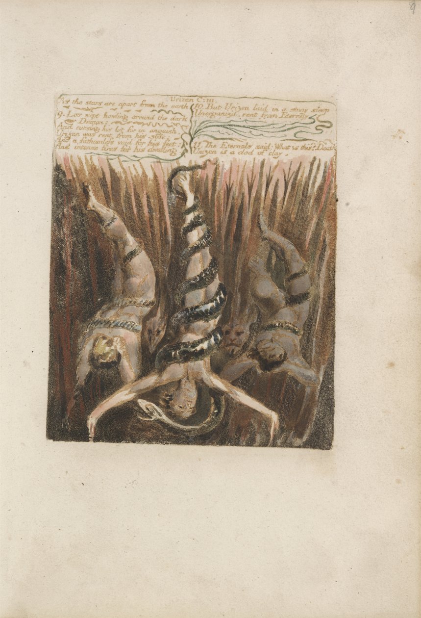 بما أن النجوم بعيدة عن الأرض ... ، اللوحة 9 من الكتاب الأول لأوريزين ، 1794 (نقش بارز مطبوع بالألوان بالحبر ومرحاض) بواسطة وليام بليك