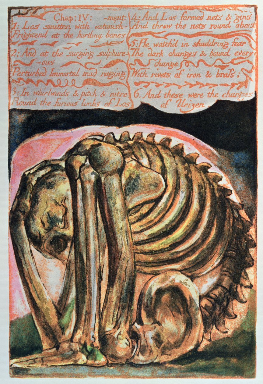 كتاب Urizen. إنشاء Urizen في شكل مادي بواسطة Los ، 1794 (نقش بارز مطبوع بالألوان) بواسطة وليام بليك