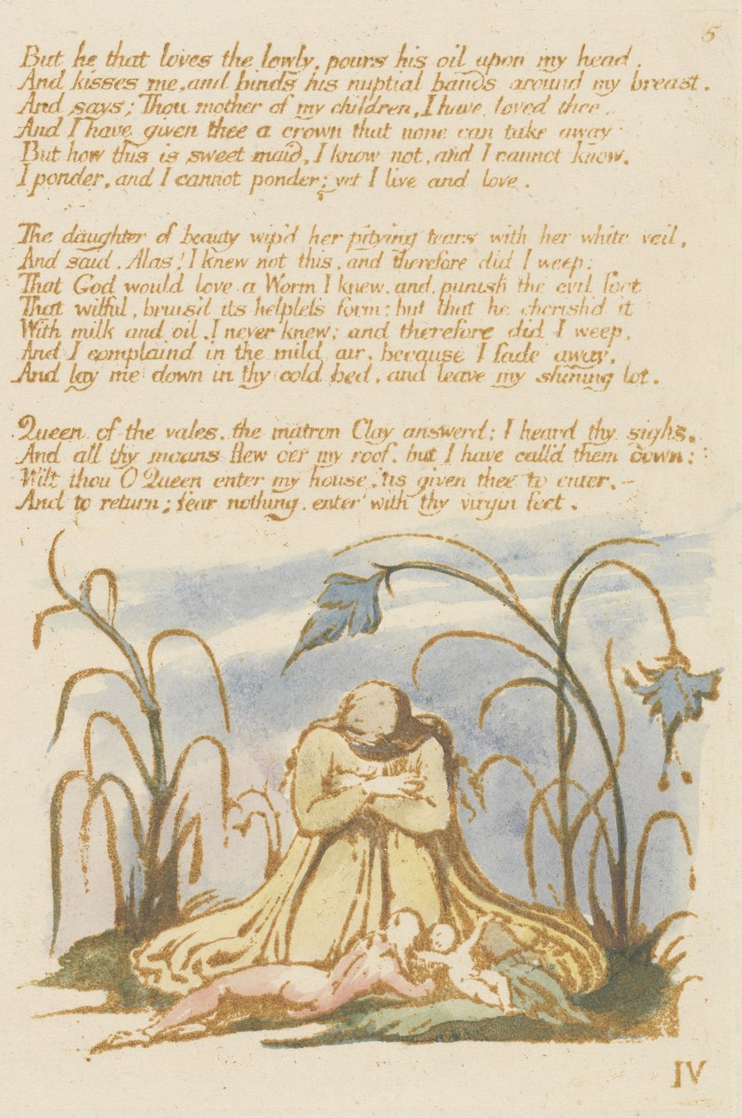 لكنه الذي يحب المتواضعين ... ، اللوحة 7 من كتاب ثيل ، 1789 (نقش بارز مطبوع باللون البني مع مرحاض) بواسطة وليام بليك