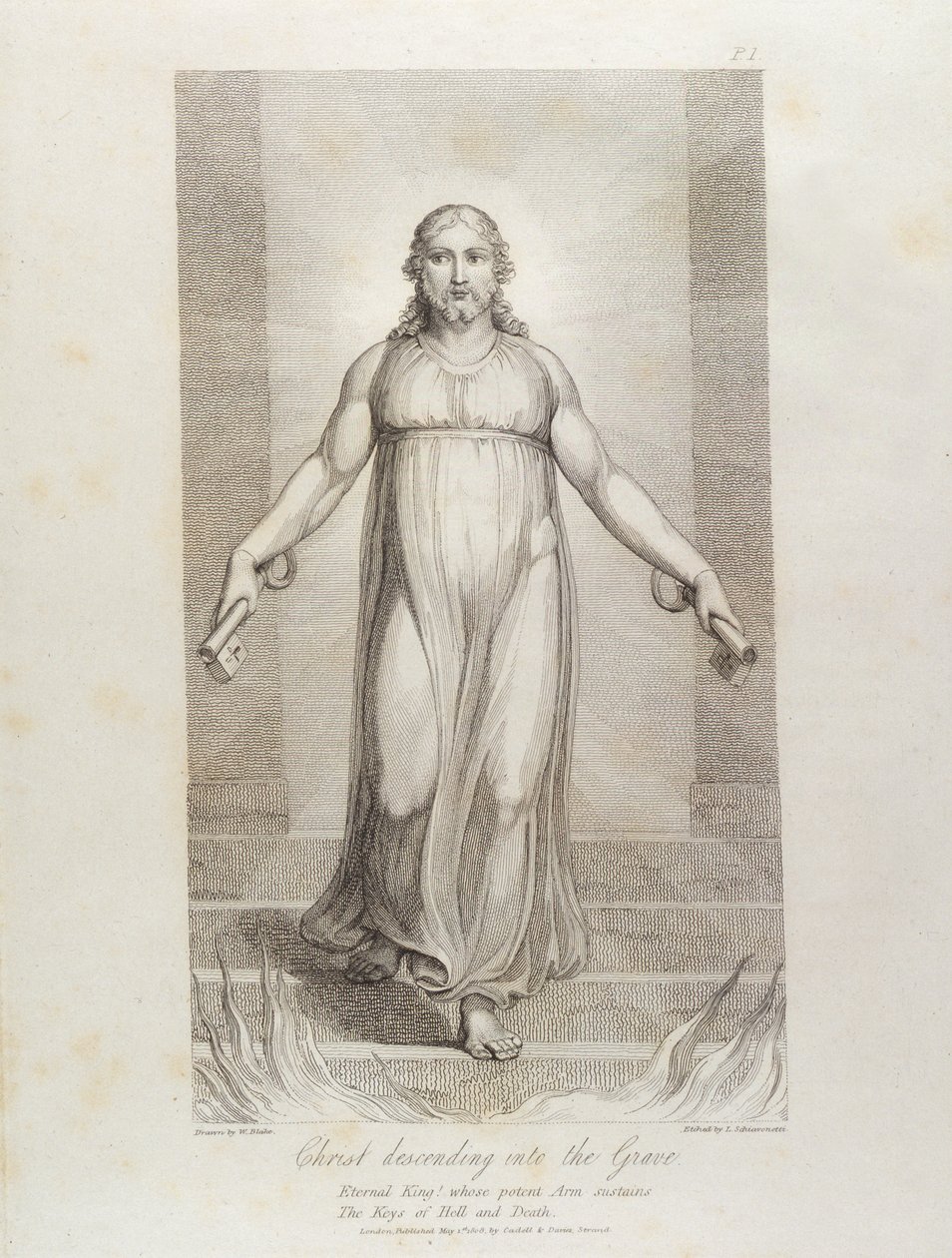 المسيح ينحدر في القبر ، pl.3 ، رسم توضيحي من "القبر ، قصيدة" بقلم ويليام بليك (1757-1827) ، منقوش لويجي شيافونيتي (1765-1810) ، 1808 بواسطة وليام بليك