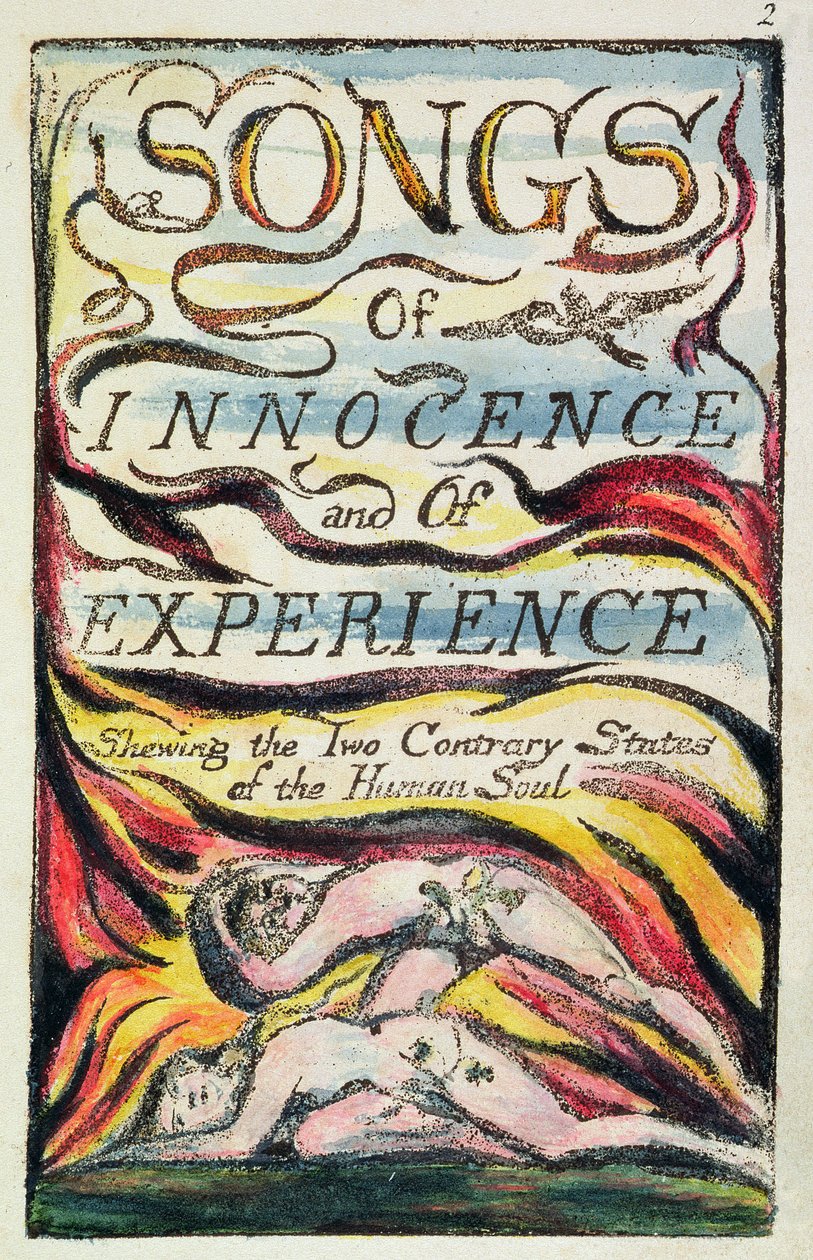 صفحة عنوان مدمجة من "أغاني البراءة والتجربة" ، اللوحة 2 من Bentley Copy L ، c.1789-94 (النقش البارز والقلم والمرحاض على الورق) بواسطة وليام بليك